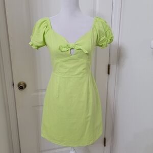 Collective the Label Size 6 Lime Green Puff Sleeve Tie Front Dress, NEW w/ Tag